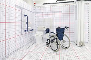  v.l.n.r.: Im Toto Technical Center in Tokio können die Produktentwickler verschiedene Einbausituationen testen, um z.B. auch optimale Lösungen für die Bedürfnisse eines Rollstuhlfahrers zu finden. 