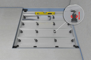  Die höhenverstellbaren Füße von „ACO ShowerFloor“ erleichtern die Ausrichtung von Höhe und Gefälle des Duschbodens. 