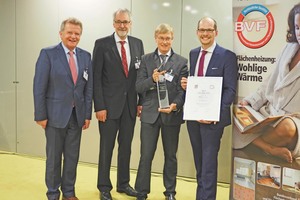  Preisträger Benedikt Huf mit dem BVF-Award 2016 und dem BVF-Vorstand (v.l.n.r.: Ulrich Stahl, Heinz Eckard Beele, Michael Muerköster und Benedikt Huf). 