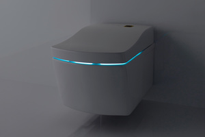  Das Hightech-Washlet „Neorest AC“ bekämpft Schmutz und Keime aktiv mit der „Actilight“-Technologie. Dabei setzt die Zirkon-Beschichtung des WC-Beckens zusammen mit einem in den Deckel integrierten UV-Licht eine photokatalytische Reaktion in Gang, die Schmutz aktiv zersetzt. 