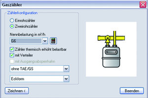  GaszählerkonfigurationIn dieser Auswahl können die Leistungsdaten des Gaszählers eingetragen werden 
