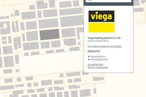  Fährt man mit der Maus über die einzelnen Stände, erscheint das jeweilige Unternehmen inklusive Produktportfolio. Von hier gelangt man direkt zur Ausstellerseite, kann einen Termin vereinbaren oder das Unternehmen zum Besuchsplaner hinzufügen.  