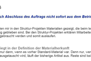  Material wird nach Abschluss des Auftrags nicht sofort aus dem Betrieb entfernt ... 