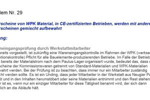  Lieferscheine von WPK Material, in CE-zertifizierten Betrieben, werden mit anderen Lieferscheinen gemischt aufbewahrt ... 