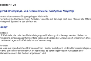  Lagerort für Eingangs- und Retourenmaterial nicht genau festgelegt ... 