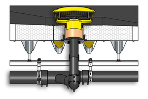  Notentwässerung im nicht belüfteten Dachaufbau eines Druckströmungssystems: Hier mit dem gelben SitaMore Anstauelement. 