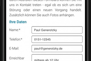  Einzutragen sind nur wesentliche Daten wie Name, Telefon­nummer und Betreff. Zusätzlich wird die Abfrage der Kostenübernahme direkt auf der Webseite geklärt. Hat der Kunde das Formular ausgefüllt, schickt er es ab. 