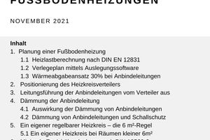  Der Bundesverband bietet eine Vielzahl an Informationsschriften. Jüngst wurde das Merkblatt „Lage des Verteilers und Verlegung von Anbindeleitungen bei Fußbodenheizungen“ veröffentlicht. 