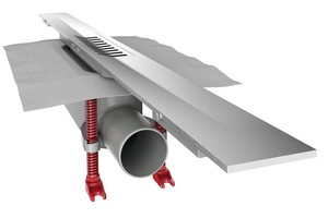  ACO ShowerDrain S+ ist ein innovativer, modularer Duschrinnen-Baukasten, bestehend aus einem werkseitig vormontierten Rohbauset und einem bauseitig kürzbaren Duschrinnenprofil. 