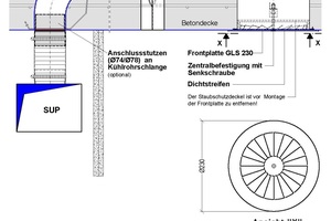  An die Anschlusskästen in der Betondecke wurden die Deckendrall-Luftdurchlässe „GLS 230“ angebracht. Die Zuluftführung erfolgt hierbei über Drallschaufeln. 