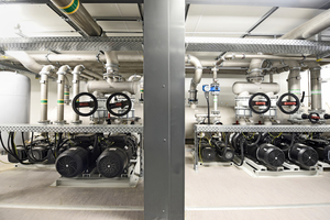  Im Inneren der Anlage arbeiten zwei Kreise: Der Gießkreis, dessen Kühlwasser auf den Guss aufgedüst wird, und der geschlossene Rückkühlkreis, der den Wärmetauscher des Gießkreises sowie mehrere weitere Verbraucher versorgt. 