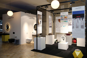  <div class="bildtext_1">Die drei Badmarken präsentierten ihre Produkte mit jeweils eigenen Ausstellungskuben im Stoff-Pavillon Möller.</div> 