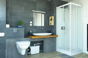  <div class="bildtext_1">Die kompakte Hebeanlage „Sanipack Pro UP“ eignet sich für Vorwandinstallationen und entsorgt Abwässer aus WC, Dusche und Waschtisch. Damit lässt sich ein komplettes Badezimmer auch auf engem Raum realisieren.</div> 