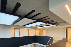  <div class="bildtext_1">Die Umluftkühlung über die Deckensegel erfolgt in Abhängigkeit zur Raumtemperatur. Dazu wird Raumluft in das Gerät gesaugt, über eine Kühler-/Ventilatoreinheit geführt, dabei abgekühlt und anschließend hochinduktiv und zugfrei vierseitig in den Raum eingebracht.</div> 