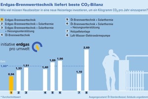  CO2-Emissionen verhindernHausbesitzer müssen bei einer Erdgas-Brennwerttechnikheizung nur 0,94 € investieren, um 1 kg CO2 im Jahr einzusparen, das liegt unter dem Durchschnitt von 1,60 € 