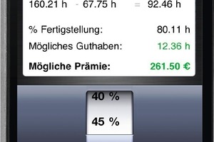  Sichtbare PrämieMit der „iDeXspro“ kann jeder Mitarbeiter täglich selbst die Produktivität am Projekt prüfen. Er erhält Anreize, eine Baustelle in kürzerer Zeit abzuwickeln und Zusatzarbeiten zu erkennen. Das Interessanteste im Projektbereich ist dabei die Prognose der zu erwartenden Prämie. Sie ist auf dem iPhone für den Mitarbeiter einsehbar und wirkt mehrfach positiv  