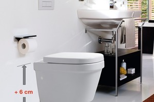  Sechs Zentimeter für mehr Sitzkomfort: Das neue wandhängende WC der „Lb3“-Badkollektion von Laufen kann auf bestehende Wandanschlüsse installiert werden und arbeitet mit allen gängigen Unterputz-Spülkästen 
