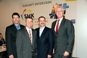  Hans-Peter Sproten, Hauptgeschäftsführer des Fachverbandes SHK NRW, Egon Galinnis, Geschäftsführer der Messe Essen GmbH, Michael Hellmund, Vorstandsvorsitzender der Keramag AG und Mitglied des IndustrieForum Sanitär FIS, Klaus Jesse, Präsident des Bundesi 