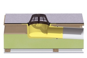  Perfekte Funktion im KaltdachDer „Standardgully“ von Sita, abgewinkelt, mit Kiesfang lässt dem belüfteten Dach Raum zum „Atmen“ 