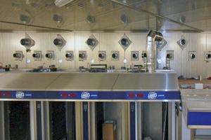  Die fünf Gasbacköfen können an das in der Wand befindliche Rohrelement angeschlossen werden.  