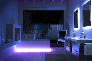  Farbiges Licht aus indirekten Lichtquellen kann das abendliche Entspannungsbad noch angenehmer machen.  