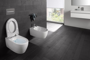  Die „Rimfree“ WCs von Keramag verbinden hohe Hygieneanforderungen und Reinigungsfreundlichkeit mit einem attraktiven Design. 