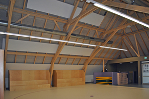  Schräg aufgehängte „HKE-EL“ im Mehrzweckraum im Dachgeschoss – ideale Bedingungen für Sport und Spiel. 