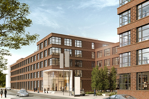  Backsteincharme trifft Loft-Design: Mit „kühneVision“ entsteht im alten Industrieviertel Hamburg-Bahrenfeld ein neues fünfstöckiges Büro- und Geschäftshaus.  
