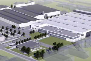  Das im Bau befindliche neue Produktions- und
Verwaltungsgebäudes der Geberit Mapress GmbH am Standort Langenfeld nach dem ersten Bauabschnitt.
(Visualisierung: Ropertz & Partner) 