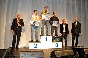  Siegerehrung der Europameisterschaft im Ofenbauerhandwerk in Wels, Österreich. Gold gewann Christoph Enzler (Schweiz), Silber Christoph Mayerhofer (Österreich) und Bronze Alexander Hummels (Deutschland).  