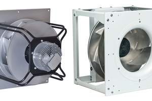  Die neuen Radialventilatoren RadiPac sind effizient beim Platz- und Stromverbrauch, ob als Tragspinne (links) oder in Würfelkonstruktion (rechts). Bild: ebm-papst 
