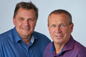  Die beiden WWO-Geschäftsführer Mario Filippelli (links) und Dirk Bethge freuen sich, ihr Wasser-Wissen an die Kunden weitergeben zu können.
(Foto: Grünbeck) 